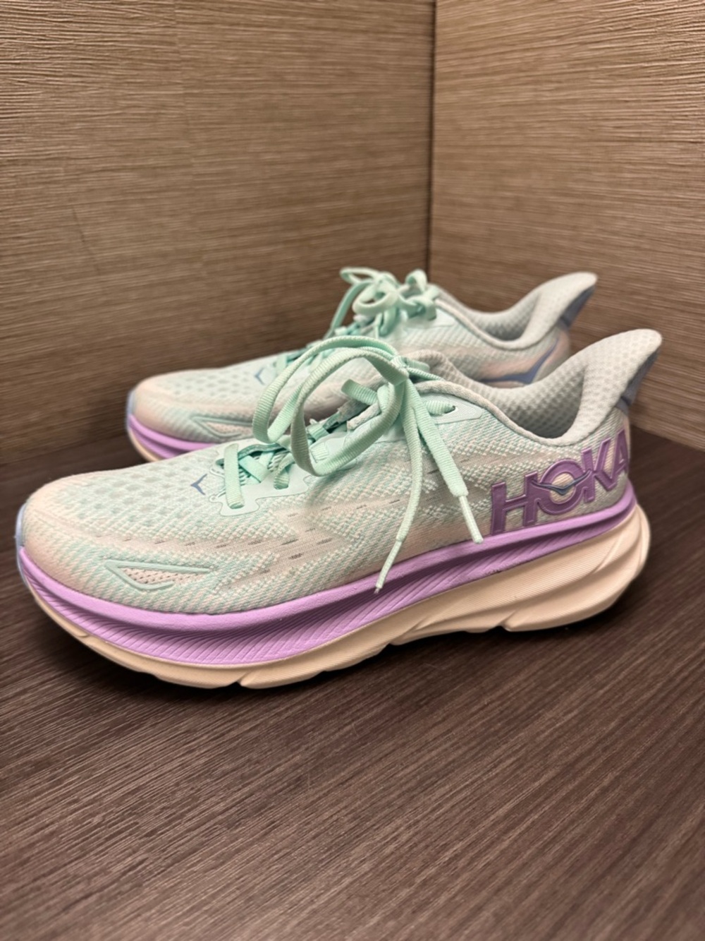 HOKA Clifton 9 Womens Shoes Size 6.5, Color: Sunlit Ocean/Lilac Mist